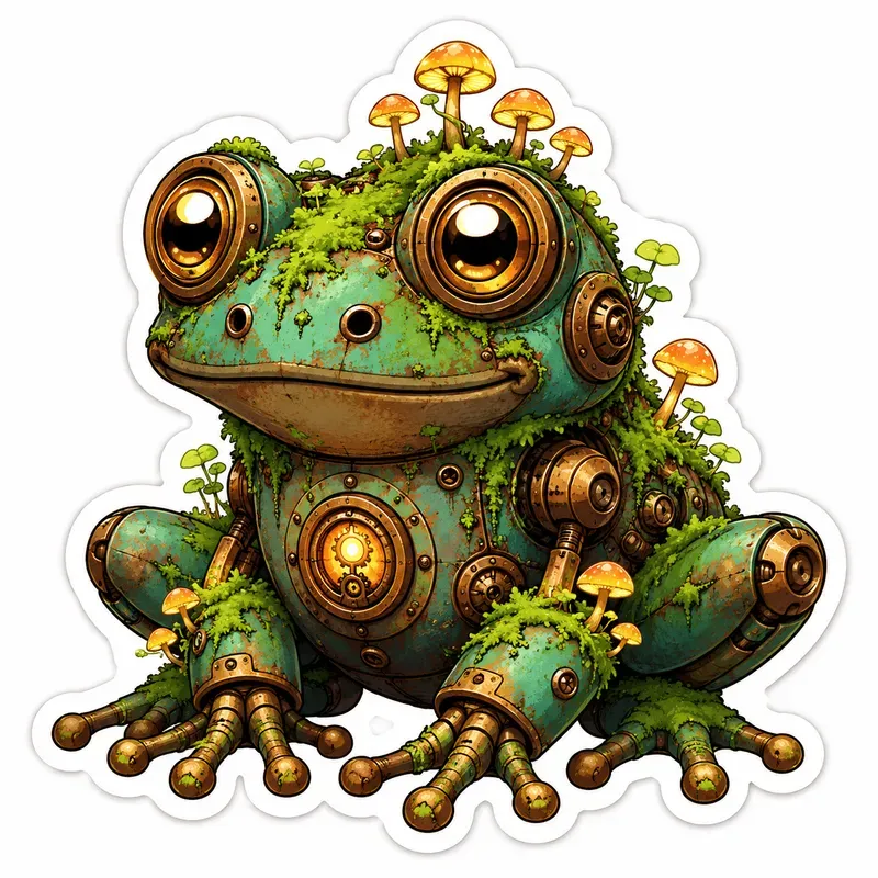 Biophilic Steampunk Mossbot Stickers