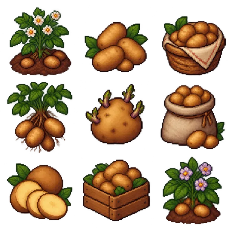 16bit Cozy Crop Sprite Sheet Variations