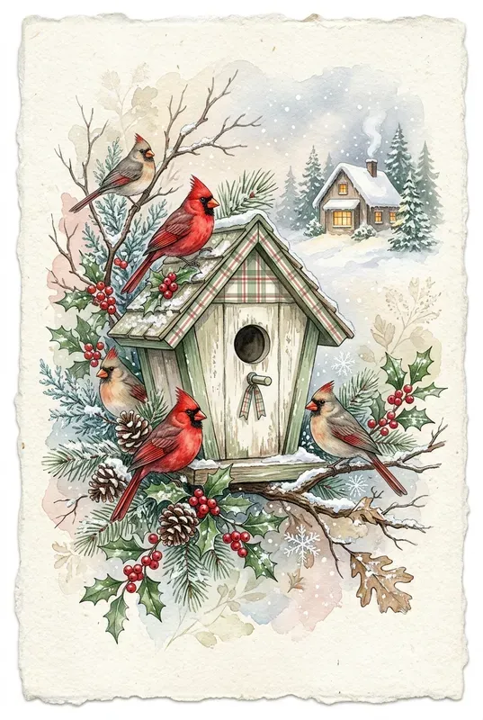Winter Cottage Watercolor Paintings