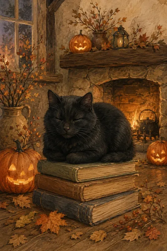 Cozy Black Cat Pumpkin Lanterns