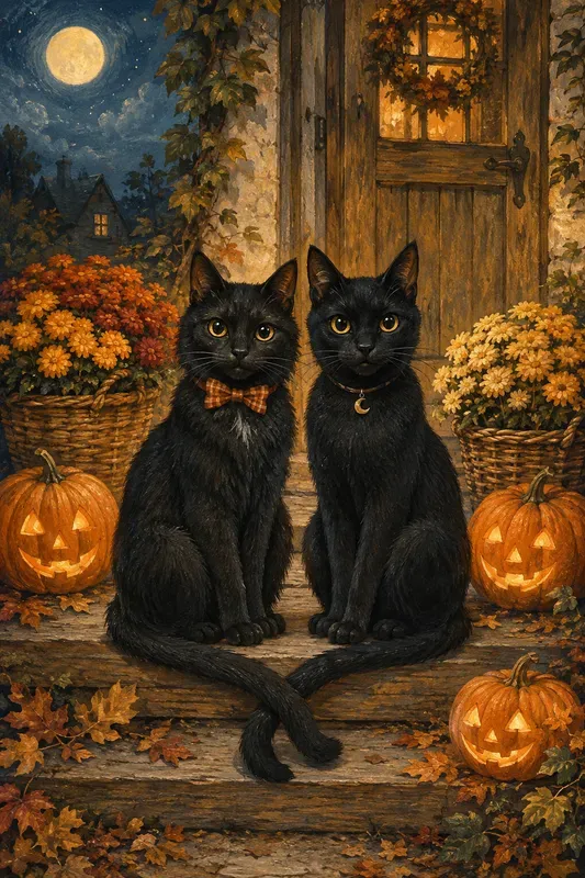 Cozy Black Cat Pumpkin Lanterns