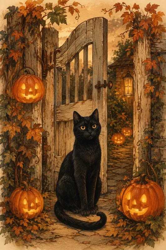 Cozy Black Cat Pumpkin Lanterns