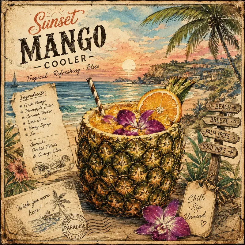 Vintage Coastal Cocktail Illustrations
