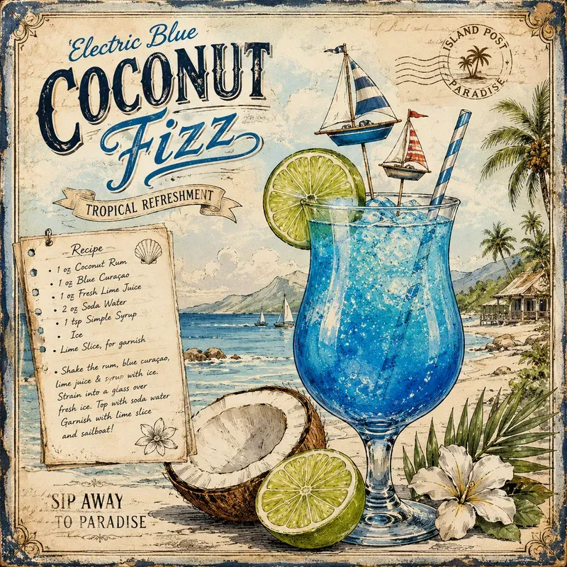 Vintage Coastal Cocktail Illustrations