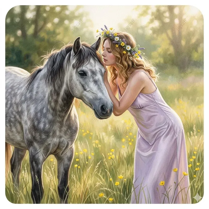 Women And Horses Gouache Illustrations