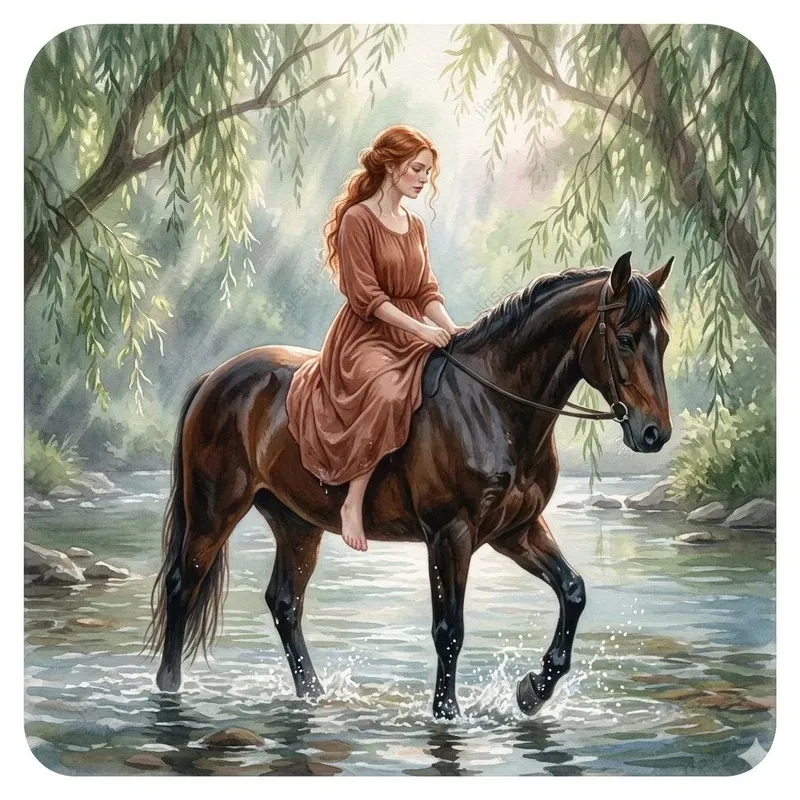 Women And Horses Gouache Illustrations