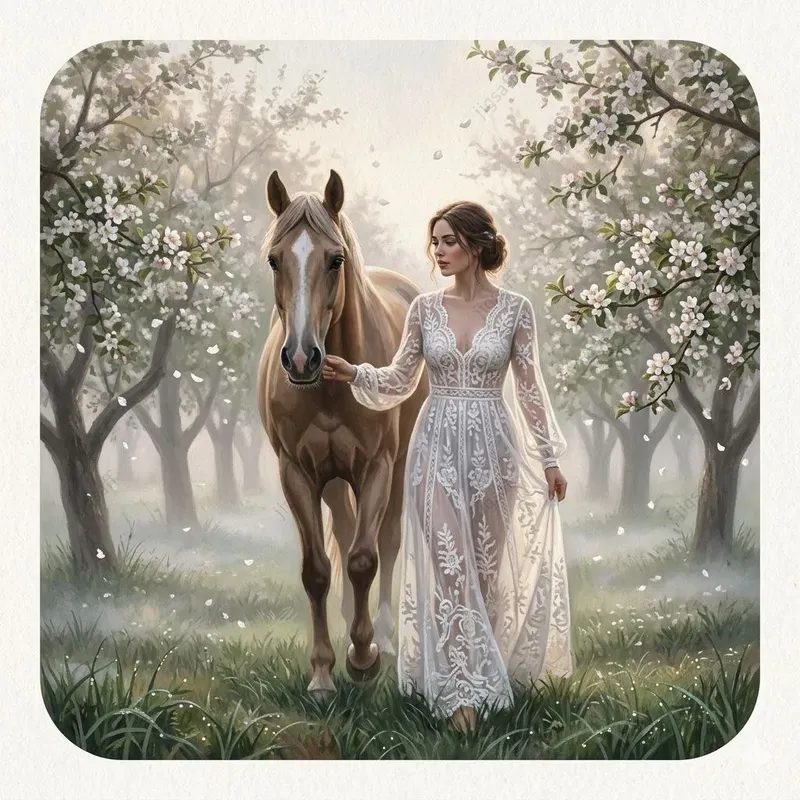 Women And Horses Gouache Illustrations