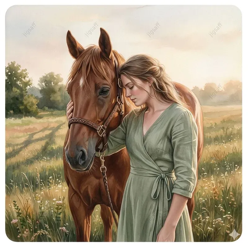 Women And Horses Gouache Illustrations