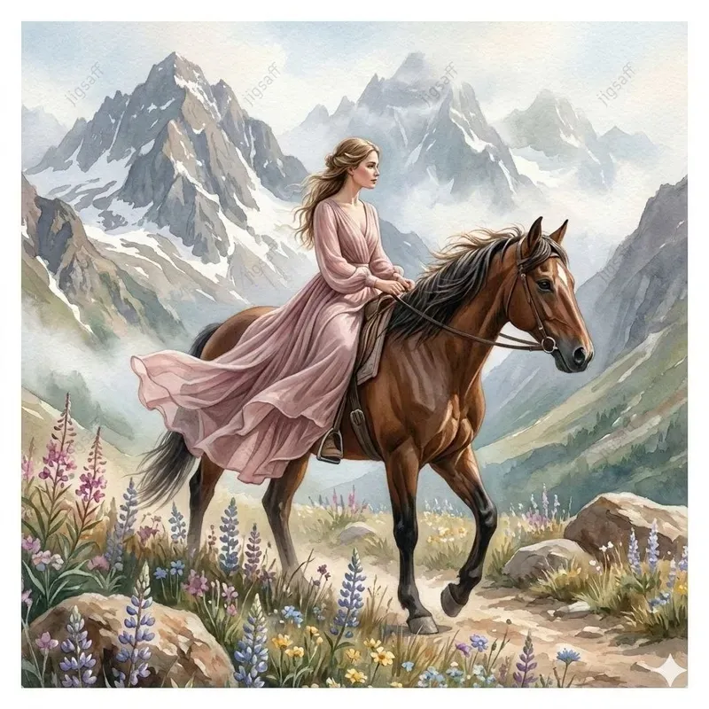 Women And Horses Gouache Illustrations