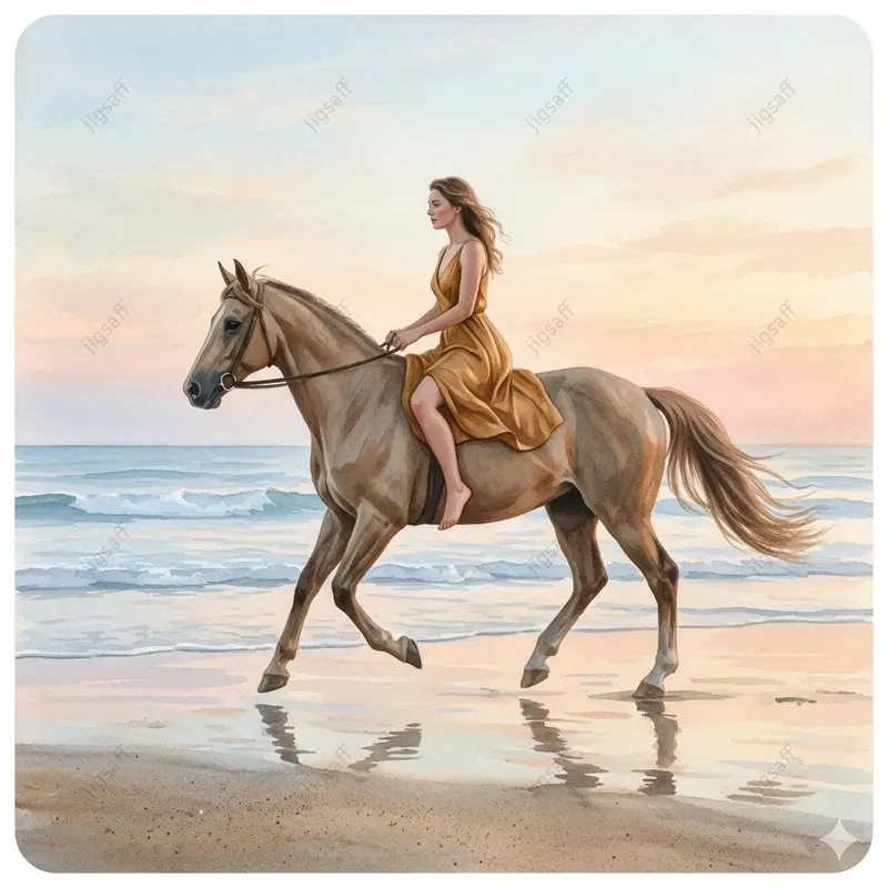 Women And Horses Gouache Illustrations
