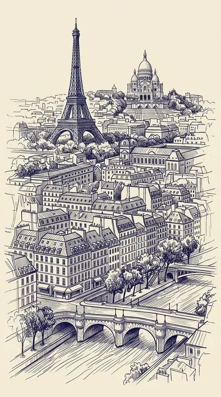 Single Color Ink Travel Poster Sketches