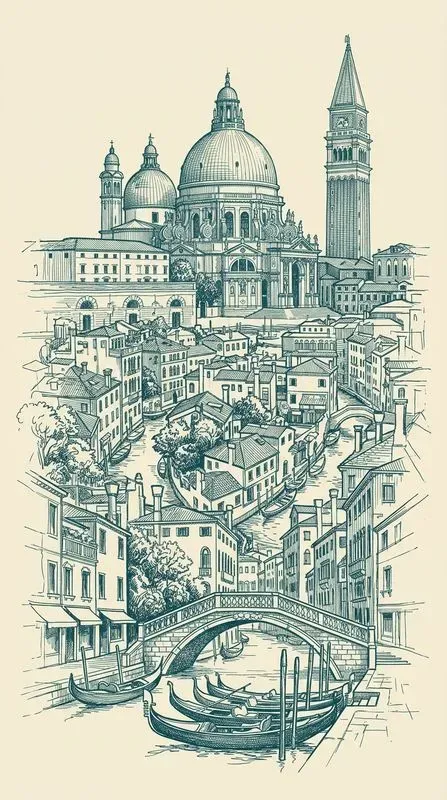 Single Color Ink Travel Poster Sketches
