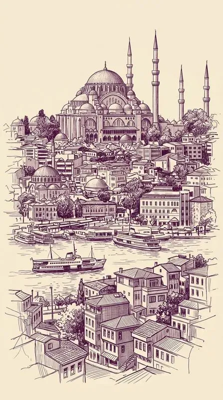 Single Color Ink Travel Poster Sketches