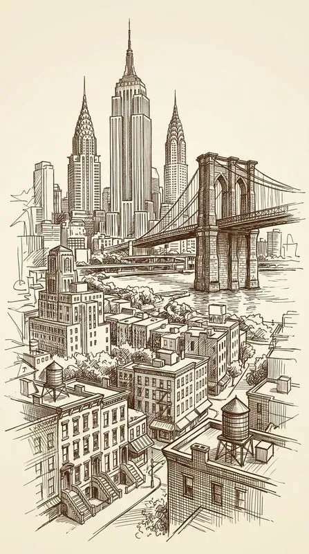 Single Color Ink Travel Poster Sketches