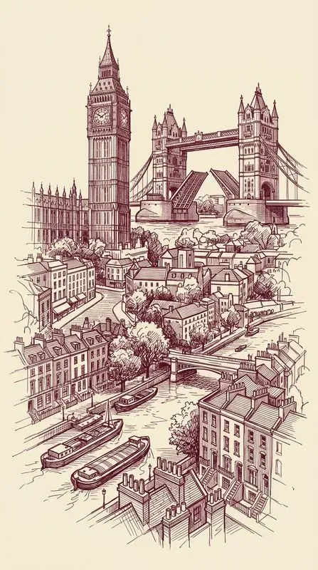 Single Color Ink Travel Poster Sketches