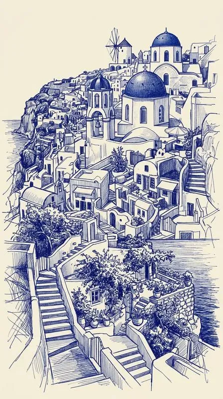Single Color Ink Travel Poster Sketches