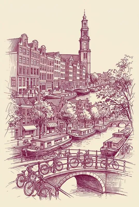 Single Color Ink Travel Poster Sketches