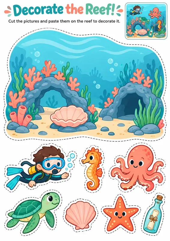 Cut And Paste Scene Decoration Worksheets
