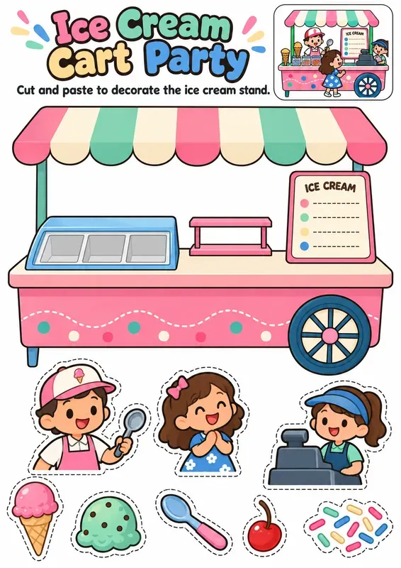 Cut And Paste Scene Decoration Worksheets