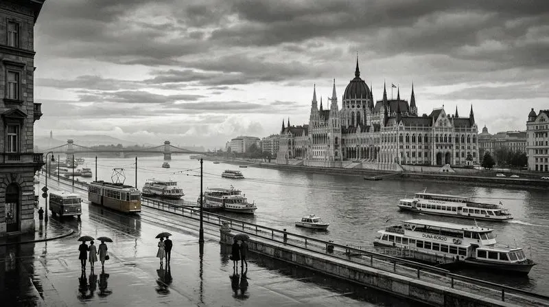 Vintage Rain Black White Cityscapes