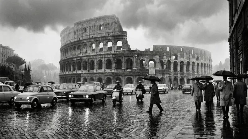 Vintage Rain Black White Cityscapes