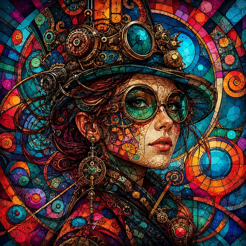 Steampunk Girl Mosaic Fantasy Art