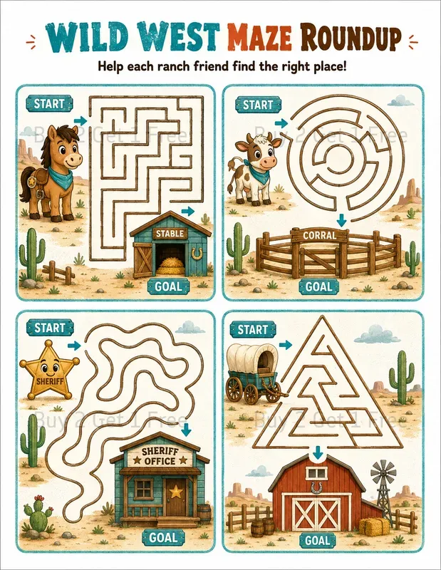 Kids Goal Maze Activity Worksheets