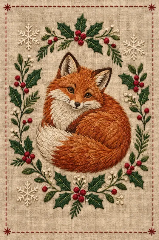 Embroidered Woodland Holiday Art