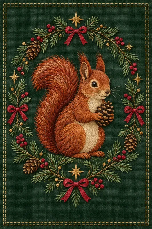 Embroidered Woodland Holiday Art