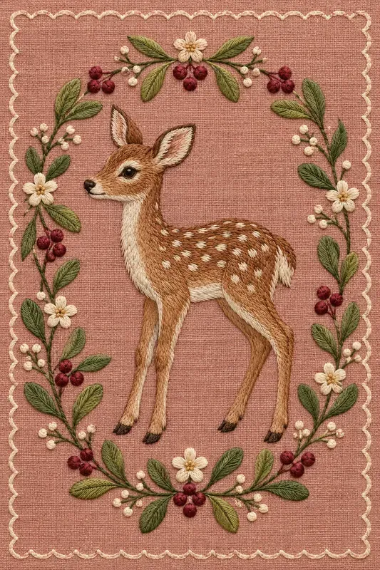 Embroidered Woodland Holiday Art