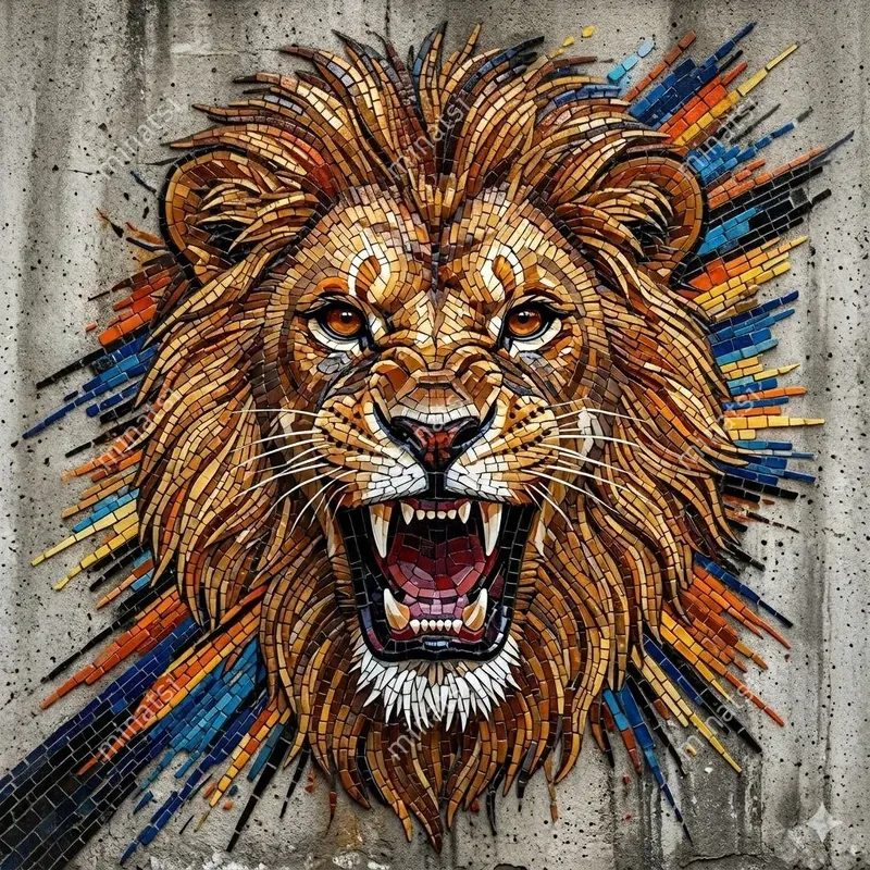 Hyperrealistic Urban Tiger Mosaic Art