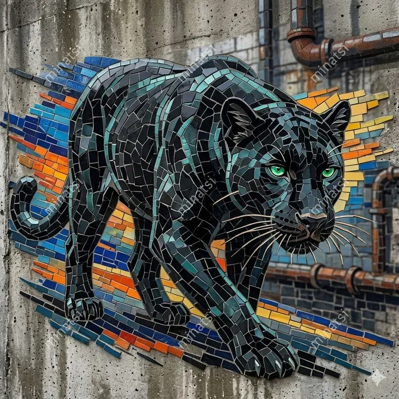 Hyperrealistic Urban Tiger Mosaic Art