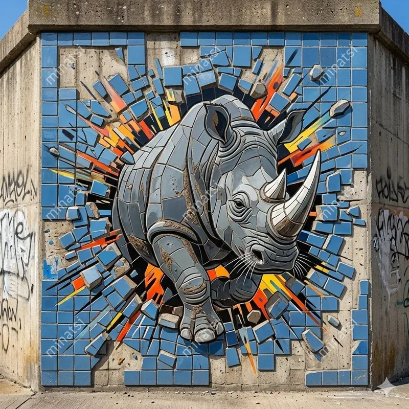 Hyperrealistic Urban Tiger Mosaic Art