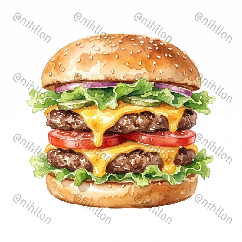 Watercolor Fast Food Cliparts On White
