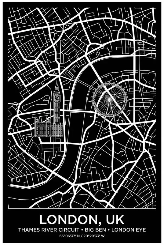 White On Black City Posters
