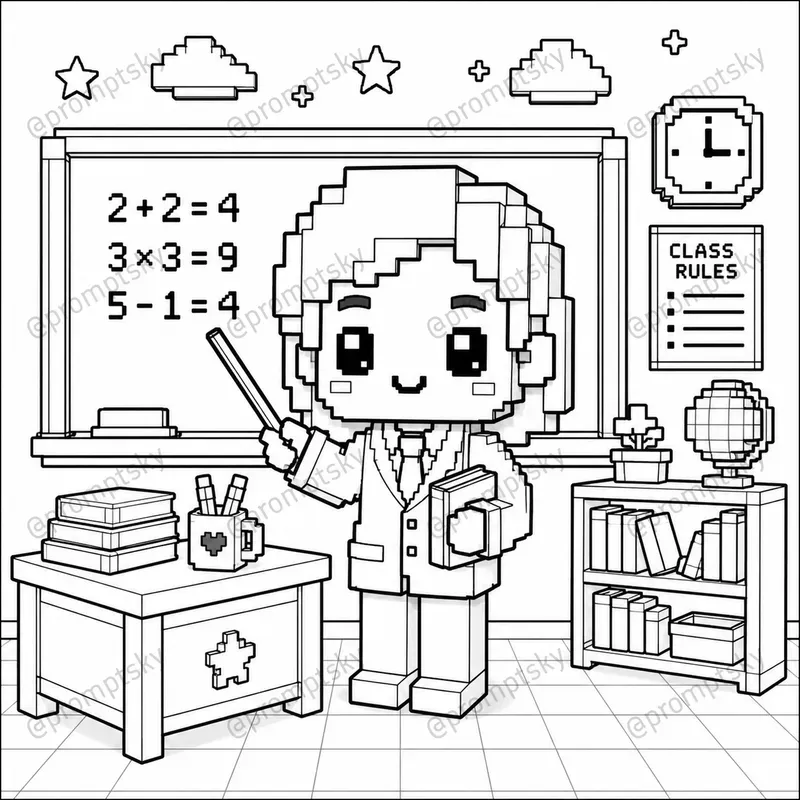 3D Voxel Coloring Book Style
