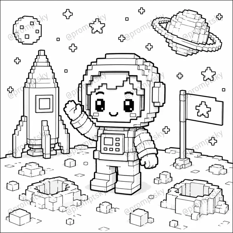3D Voxel Coloring Book Style