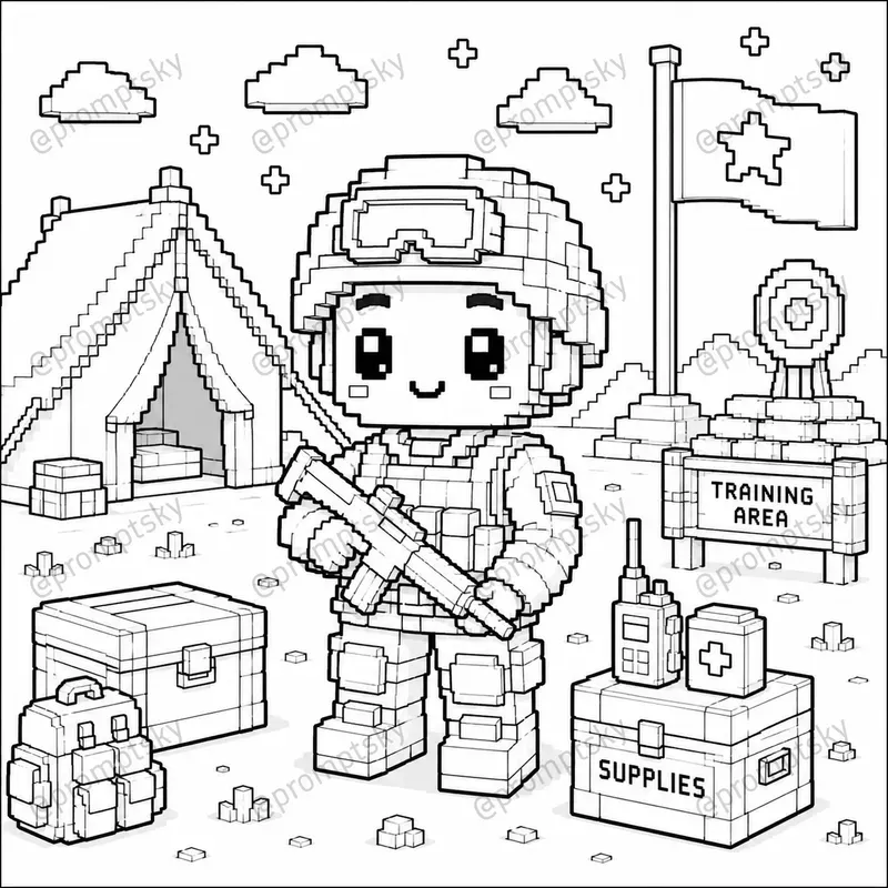 3D Voxel Coloring Book Style
