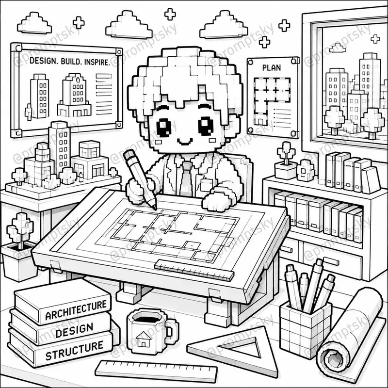 3D Voxel Coloring Book Style