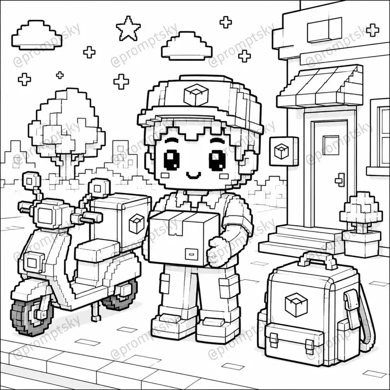 3D Voxel Coloring Book Style