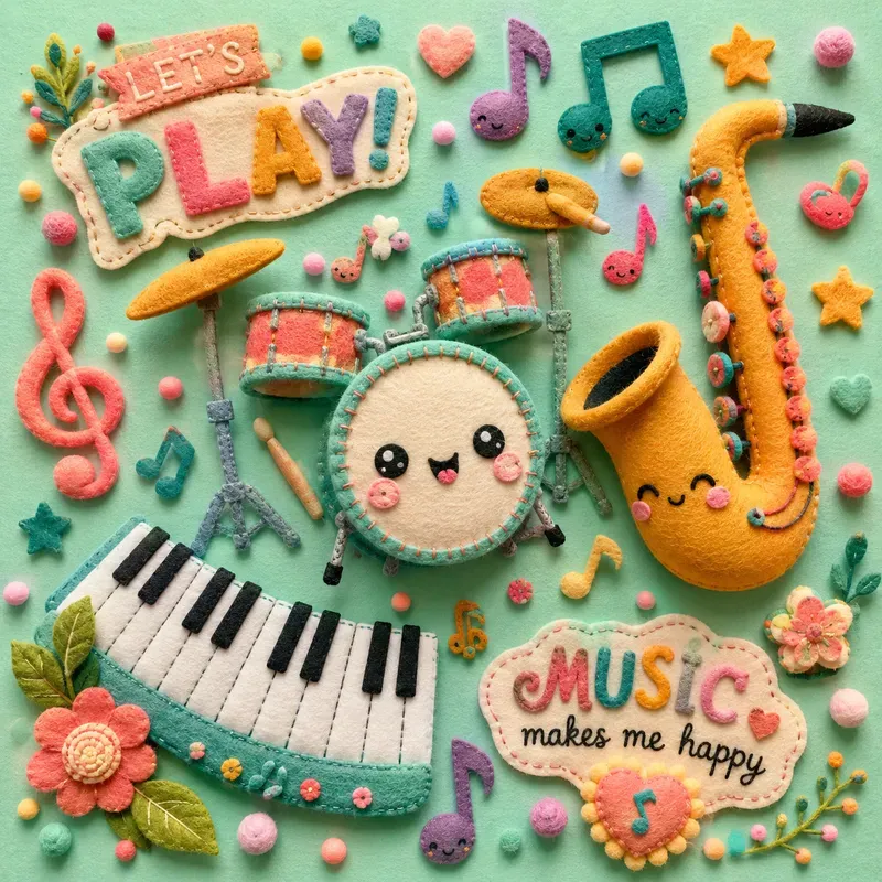 Whimsical Felt Music Flatlays