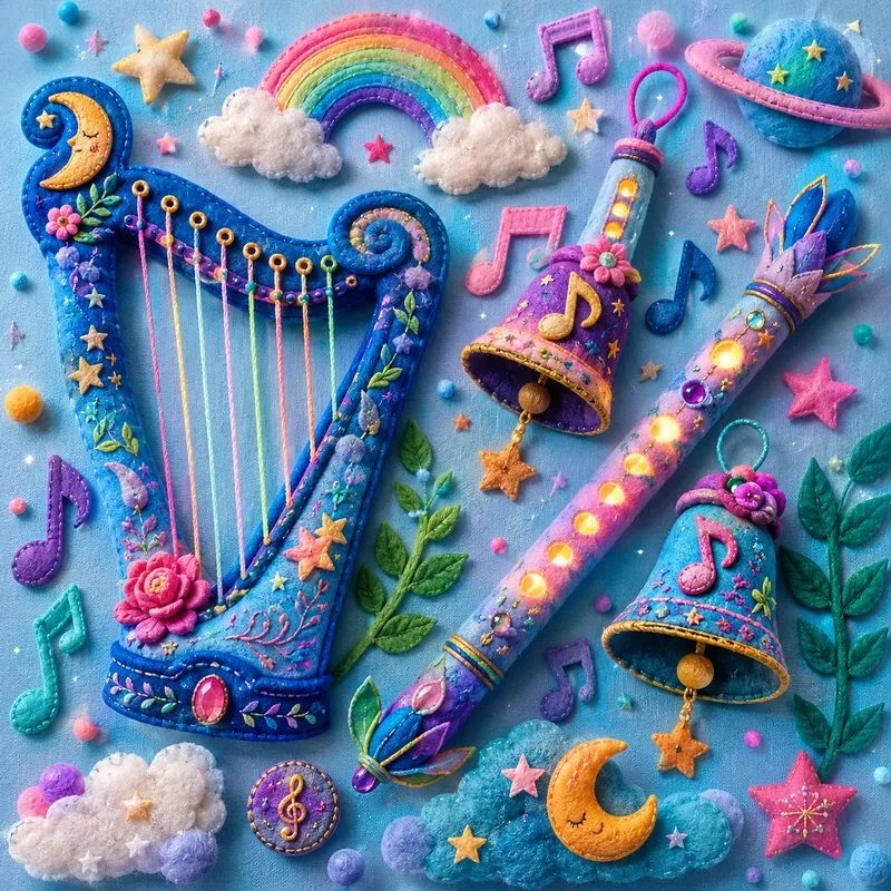 Whimsical Felt Music Flatlays