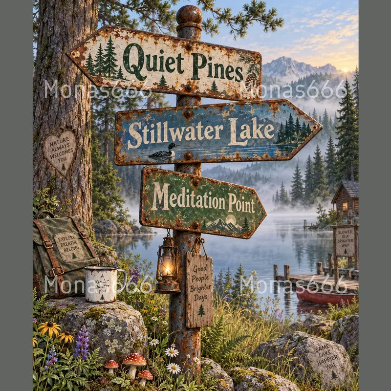 Vintage Rusted Directional Sign Illustrations