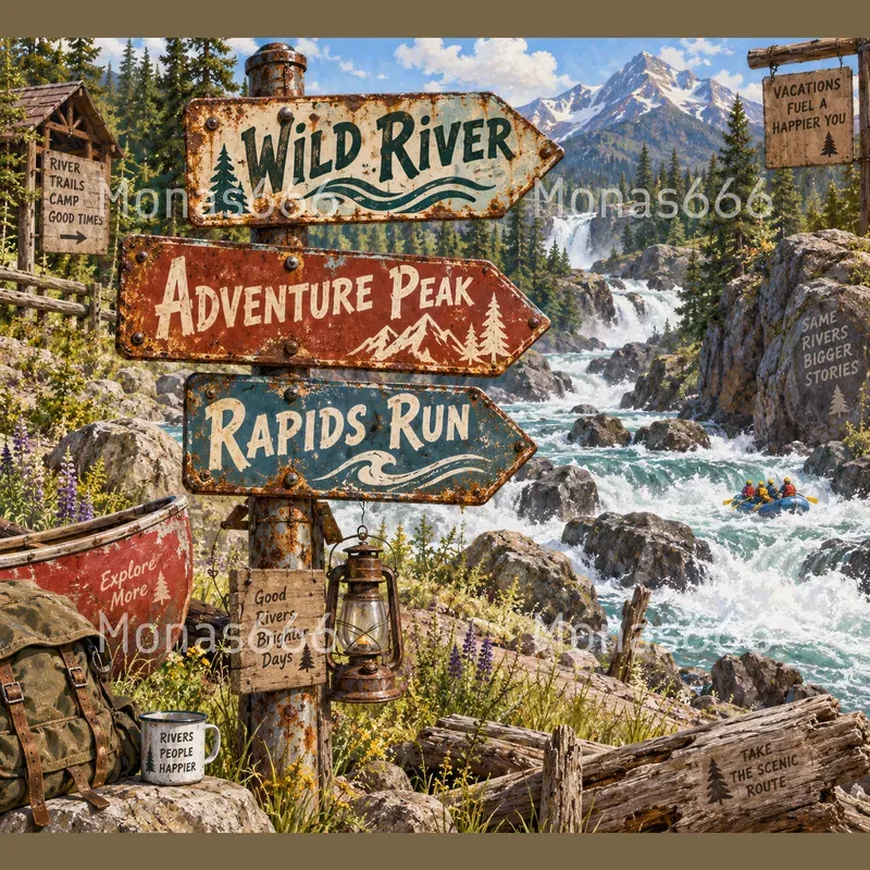 Vintage Rusted Directional Sign Illustrations