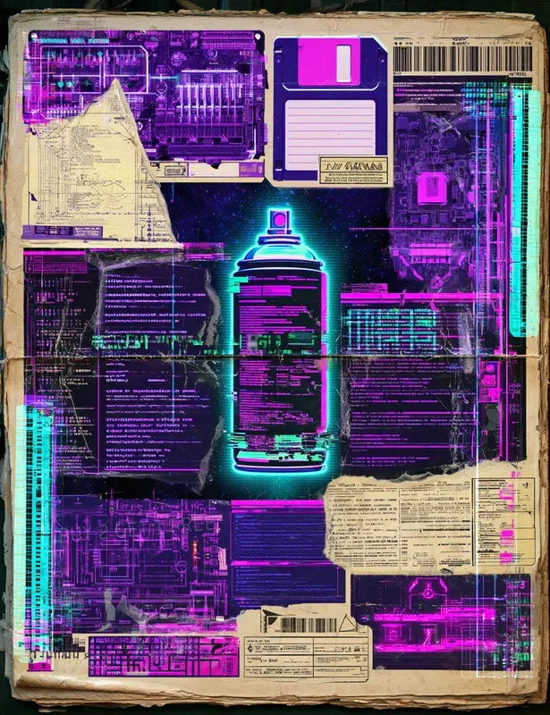 Cyberpunk Tech Collage Sheets