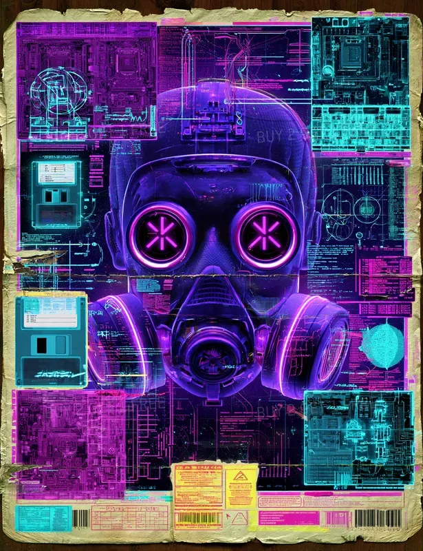 Cyberpunk Tech Collage Sheets