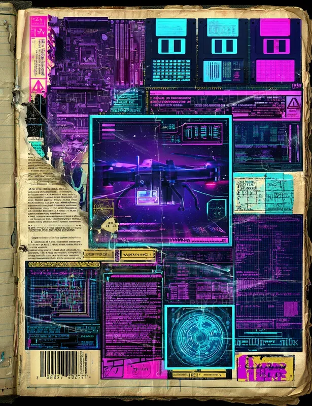 Cyberpunk Tech Collage Sheets
