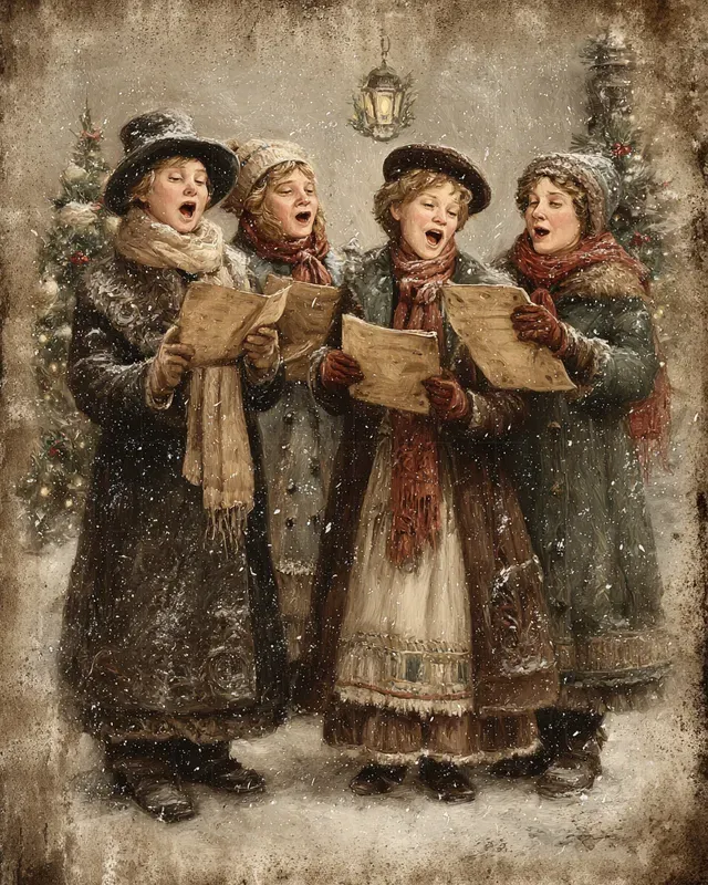 Vintage Sepia Christmas Eve Paintings