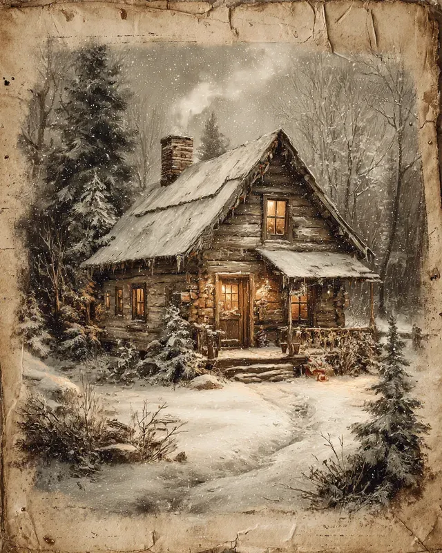 Vintage Sepia Christmas Eve Paintings
