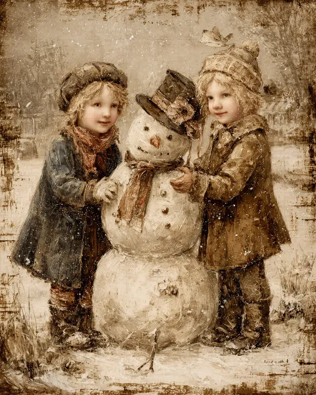 Vintage Sepia Christmas Eve Paintings